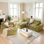 MAXYOYO L Shape Sectional Sofa Couch and Round Chaise Lounge, Modern Cloud Couch with Ottoman, Comfy Sofa with Layered Cushion, Tufted Upholstered Sleeper Chair for Living Room, No Assembly Required