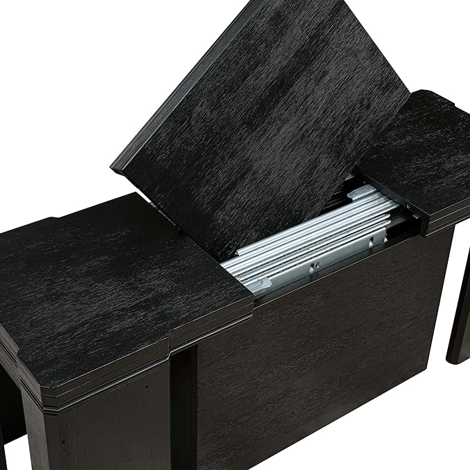 X02X2-206-30 5-pc Dining Room Table Set a Rectangular Kitchen Table and 2 Benches and 2 Wire Brushed Black Polyester Stackable Chairs, 39x120 Inch, Wire Brushed Black