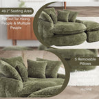 54'' Oversized Round Bean Bag Chaise Lounge Barrel Chair with Movable Ottoman, Fluffy Cloud Couch Boneless Round Sofa Chair for Living Room, Bedroom, Apartment, Green