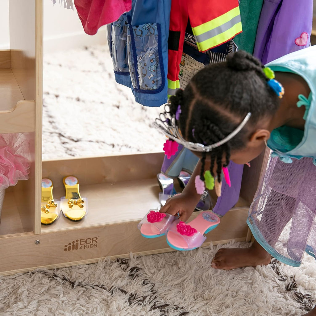 ECR4Kids Dress-Up Center with Mirror, Costume Organizer, Montessori Furniture, Natural