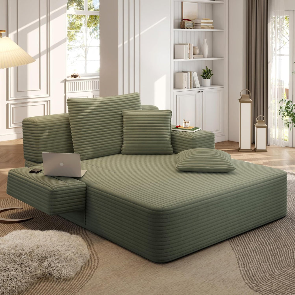 2-in-1 Convertible Chaise Lounge Indoor, 60.2" Corduroy Upholstered Chaise Lounge Chair that Converts to Sleeper Bed,Compressed Sofa with Side Storage Pockets and 3 Pillows for Bedroom Apartment Dorm