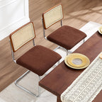 Zesthouse Rattan Dining Chairs Set of 4, Mid Century Modern Dining Room Chairs with Natural Cane Mesh & Chrome Base, Brown Cesca Chair Chenille Fabric, Farmhouse Kitchen Chair with Solid Wood Back