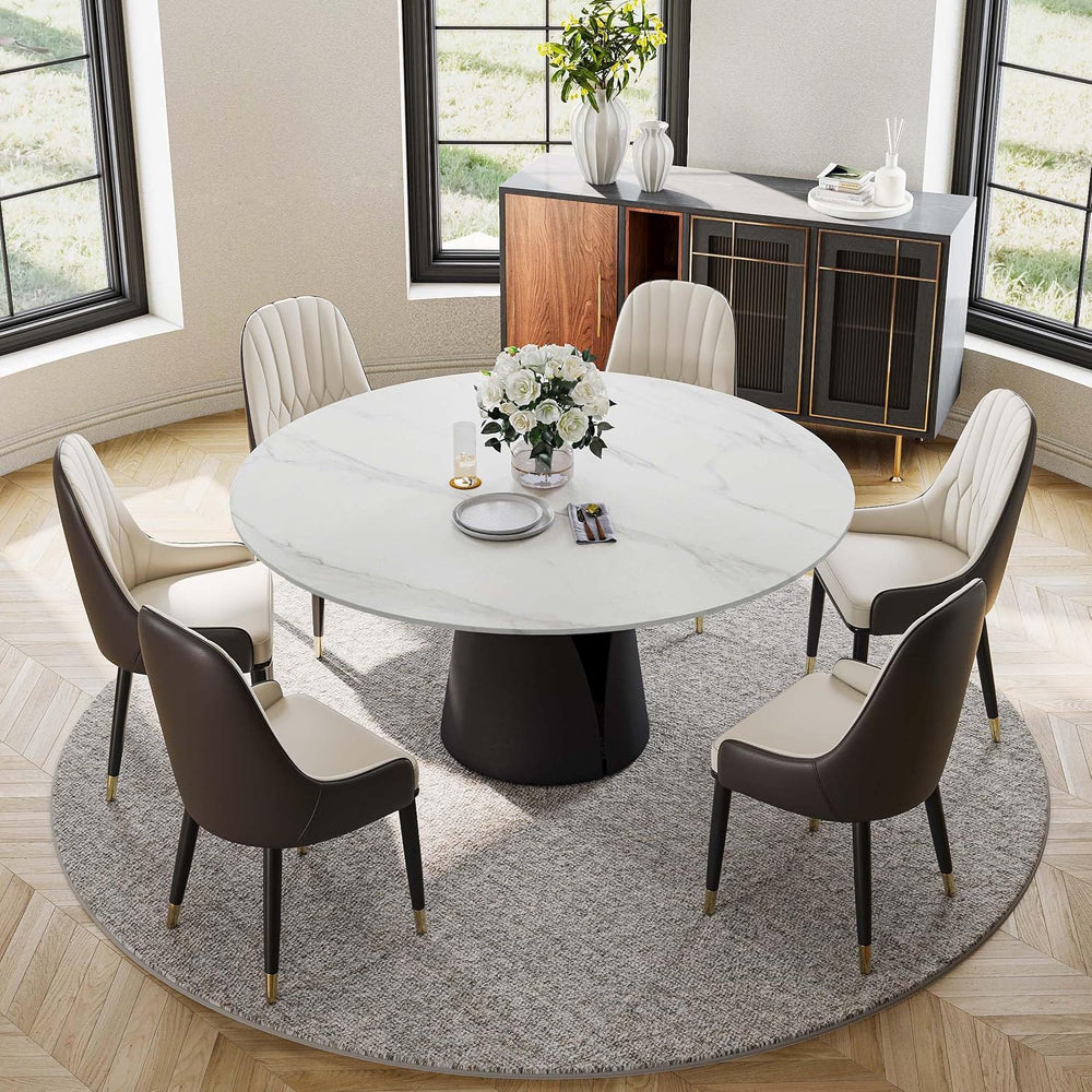 POVISON 59" Modern Round Dining Table, Marble Round Dining Room Table fo...
