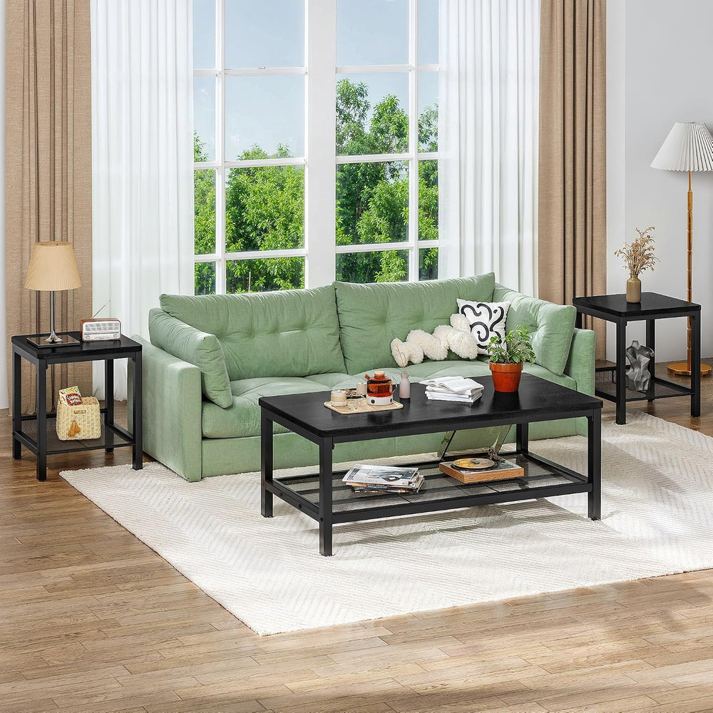 Recaceik 3-Piece Living Room Coffee Table Set, Industrial Coffee Table with 2...