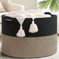 Goodpick 115L Extra Large Blanket Basket, Kids Toy Storage for Nusery Room | 23.5 x 23.5 x 15.8 In Woven Basket for Storage, Kids Toy Storage for Playroom, Laundry Basket for Towels, Black & Mix Jute
