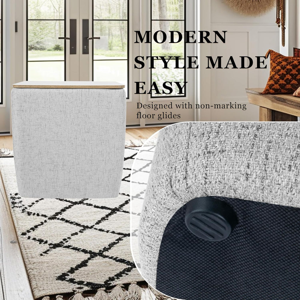 HomePop Home Decor Storage Ottoman with Wood Top|Upholstered Modern Square St...