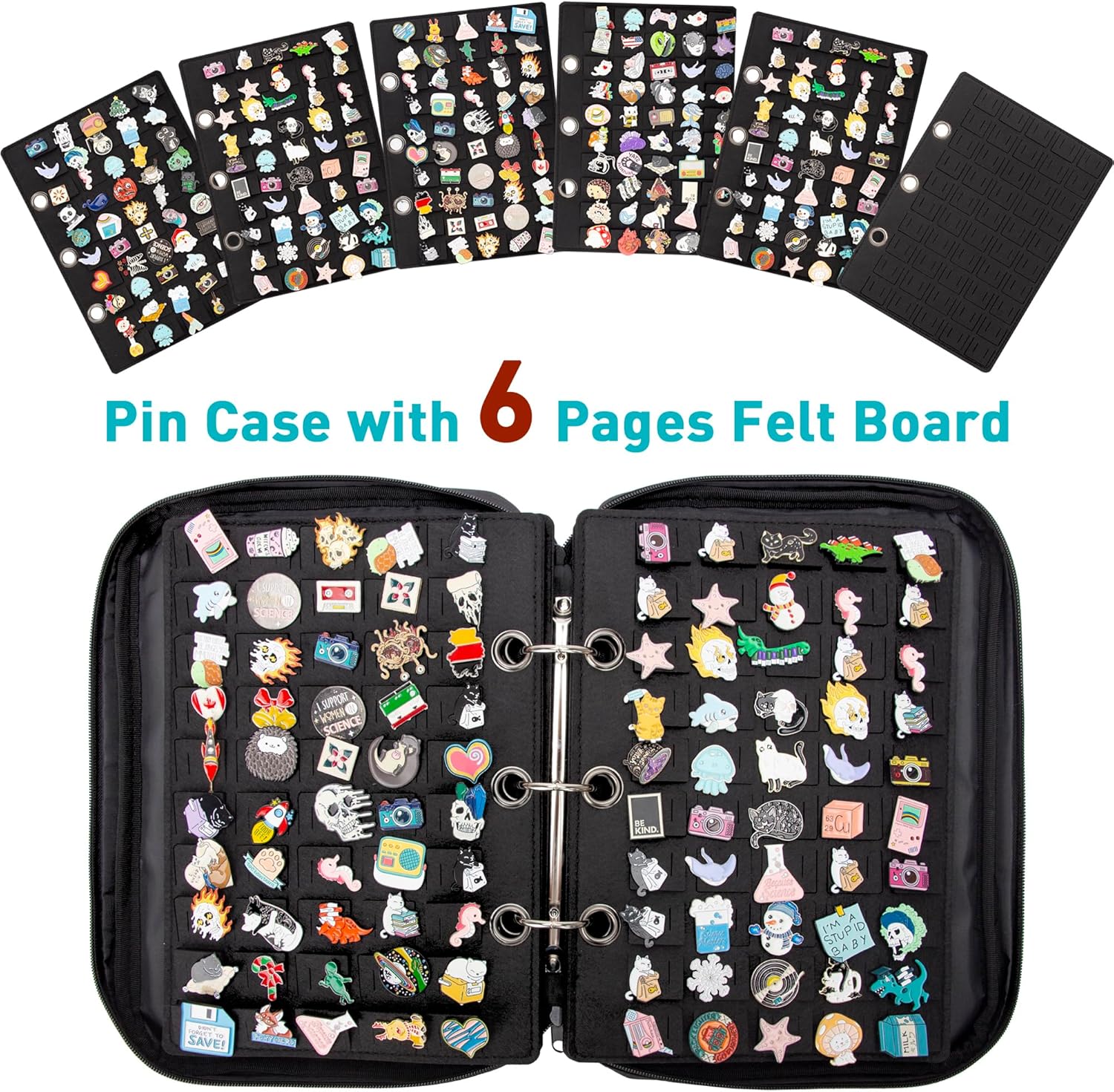 Enamel Pin Display Pages Pin Carrying Case, Pins Collection Storage Organizer Case, Travel Brooch Pin Display Bag (Pins Not Included)
