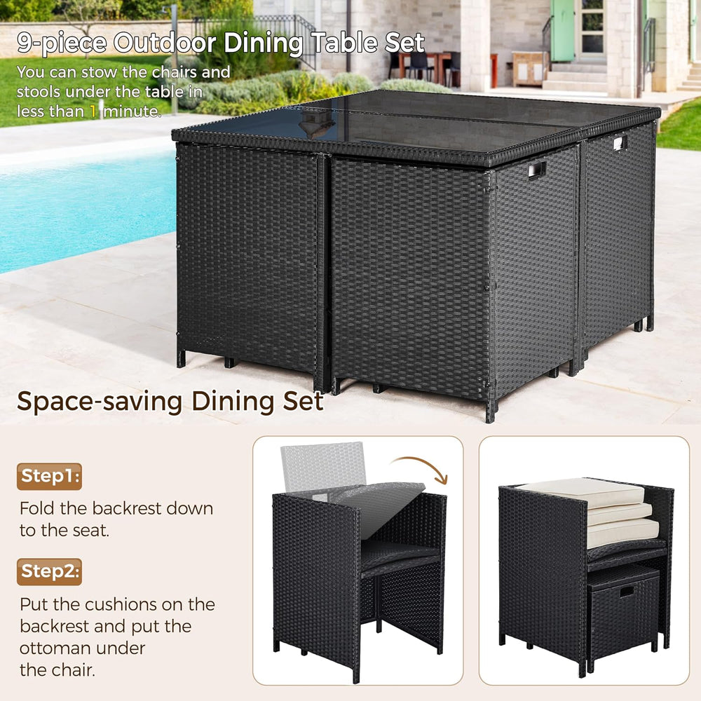 Yaheetech 9-Piece Patio Dining Sets, Outdoor Space Saving Rattan Chairs with ...