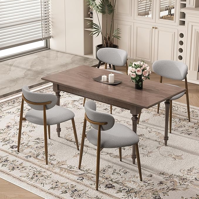 Dining Chairs Set of 6, Curved Back Kitchen Room Chairs with Metal Legs and Anti Slip Pads, Upholstered Dining Chair for Home and Restaurant, Light Grey