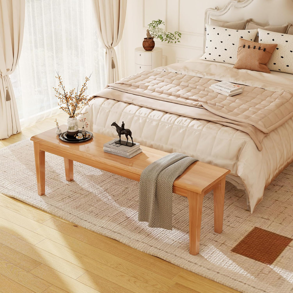 Dining Bench 55.1" Wood Solid Oak Wooden Bed End/Entryway Bench for Bedr...