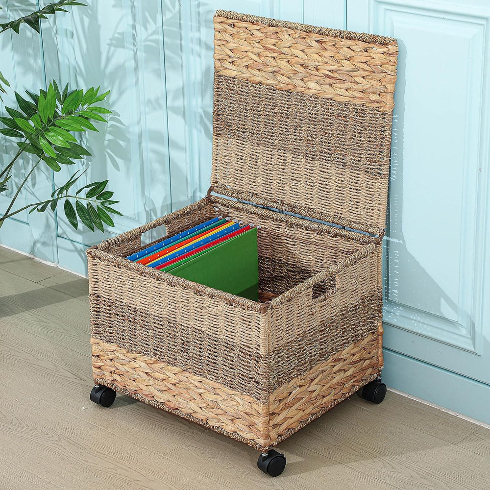 Cinnvoice Decorative Rolling File Cabinet 18 x 16 x 13 in Seagrass Wicker Fil...