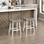 Lexicon Saddle Bar Stools Set of 2 Barstools with Footrest, Armless Dining Chairs for Kitchen Island, Breakfast Nook, Living Room, Counter Height, White/Coffee