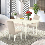 East West Furniture MZBA3-LWH-01 3 Piece Dining Room Table Set Contains a Rectangle Kitchen Table with Dropleaf and 2 Cream Linen Fabric Parson Dining Chairs, 36x54 Inch, Linen White