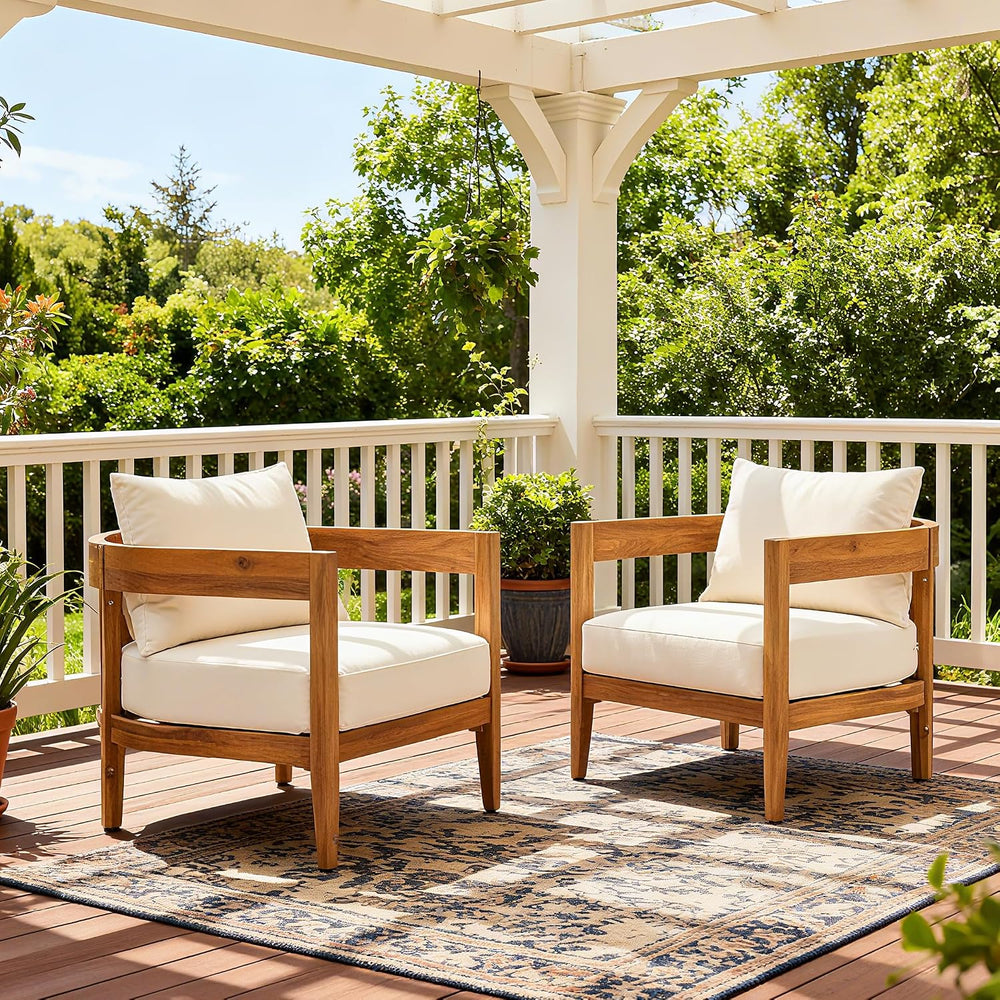 Merax Set of 2 Outdoor Acacia Wood Frame 2pcs Chairs with Cushions for Patio,...