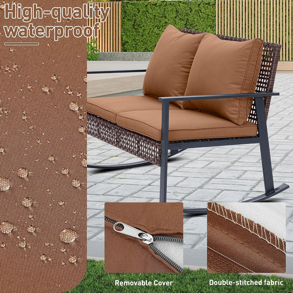 Ainfox Outdoor Wicker Loveseat Rocking Chair, Patio Rattan Rocker Chair with ...