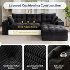 MAXYOYO 104" L Shaped Modular Sectional Sofa with Ottoman, Cloud Boneless Couch with Layered Cushion, Upholstered Sofa in a Box, Flexible Module Combination for Living Room, No Assembly, Black