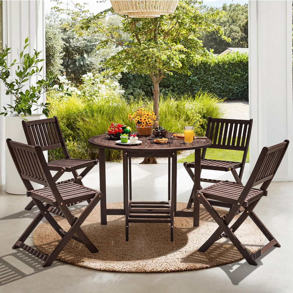 Devoko 5 PCS Patio Furniture, Patio Dining Set Acacia Wood Outdoor Table and ...