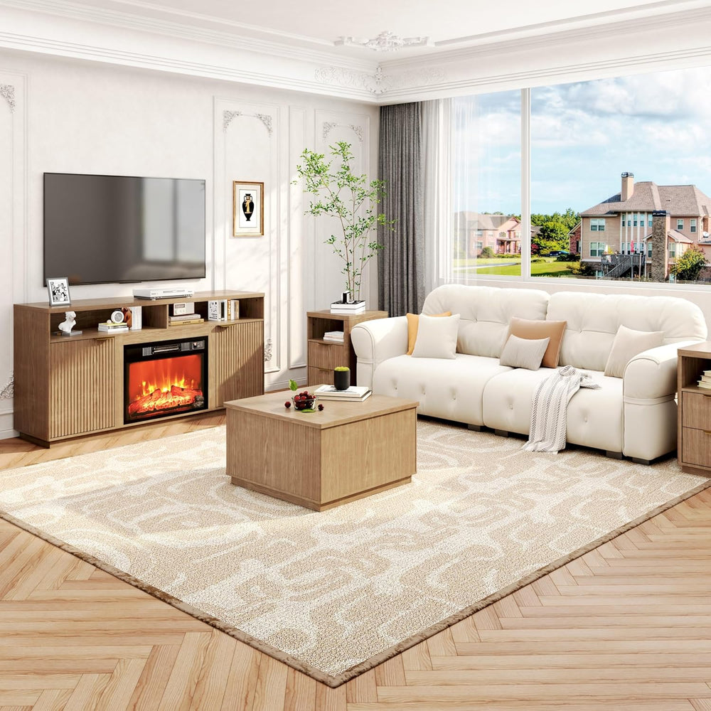 4-Piece Fluted Living Room Set Includes 31.5" Fluted Lift Top Coffee Tab...