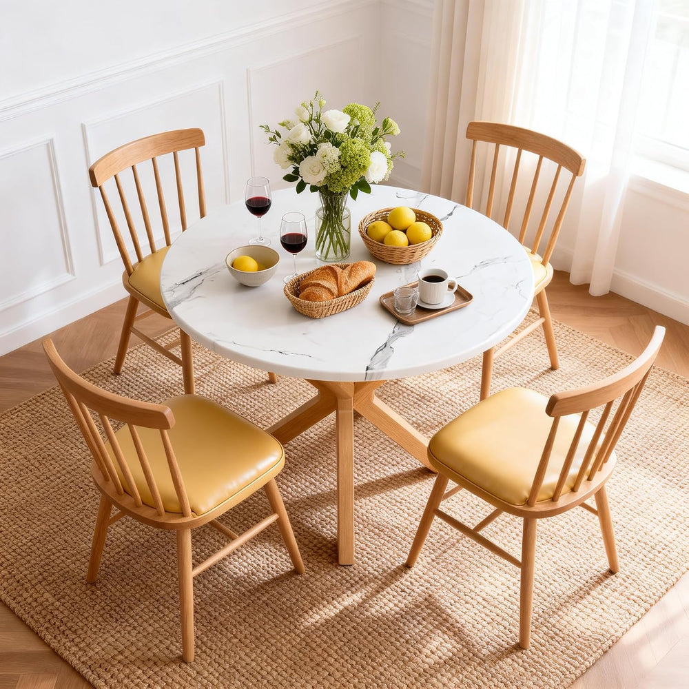 DlandHome Round Dining Table for 4, 39.4 Inches Kitchen Table with X Shaped W...