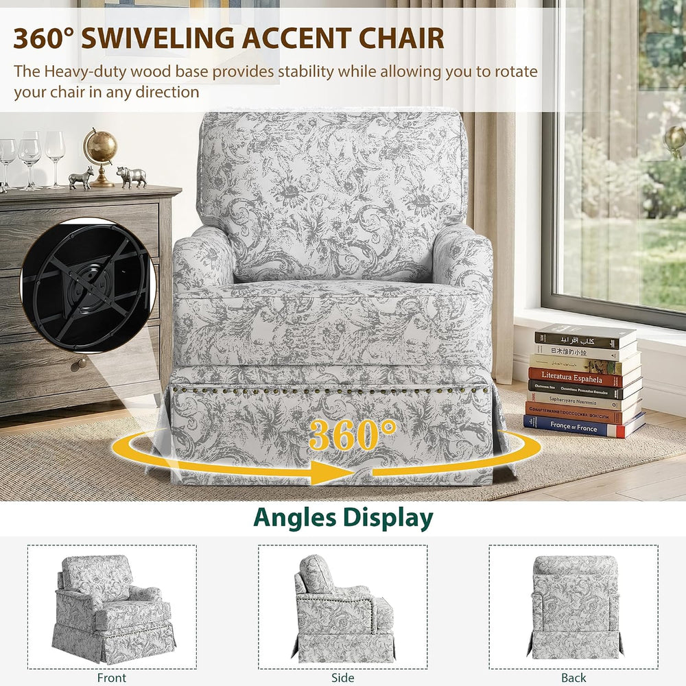 Swivel Accent Chairs with Ottoman, Set of 2, Rococo Light Gray