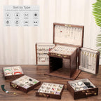 Hand-Painted Wooden Jewelry Boxes for Women - 8-Layer Large Lockable Jewelry Box with Compartments, Dresser Top Jewelry Organizer, Vintage Wooden Jewelry Storage