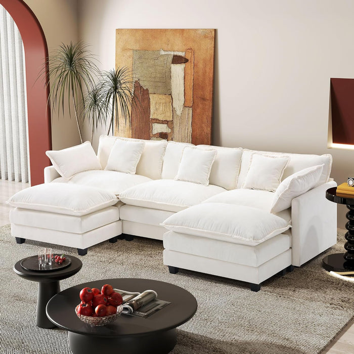 Hanherry Modular Sectional Sofa,Cloud Couch for Living Room,Modern Deep Seat Sofa Chenille Fabric Comfy Couches with Throw Pillows & Movable Ottoman for Apartment