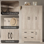 LIKIMIO Wardrobe Closet, 70" Tall 4 Doors Large Wooden Closet with 2 Drawers, 3 Shelves Bedroom Armoire with Hanging Rod, Freestanding Storage Cabinet for Hanging Clothes, Light Oak