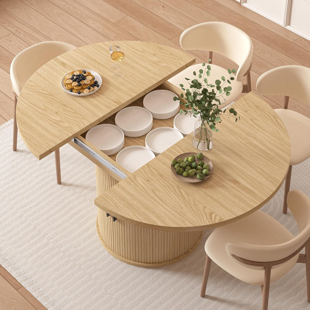 Vipbear Extendable Dining Table 43-59" for 4-6 People, Solid Wood Top wi...