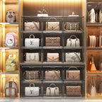 Clear Purse Organizer for Closet, 5 Pack Handbag Storage Organizer, Acrylic Display Case for Collectibles, Stackable Storage Bins with Magnetic Lids for Figure, Wallet, Clutch, Doll
