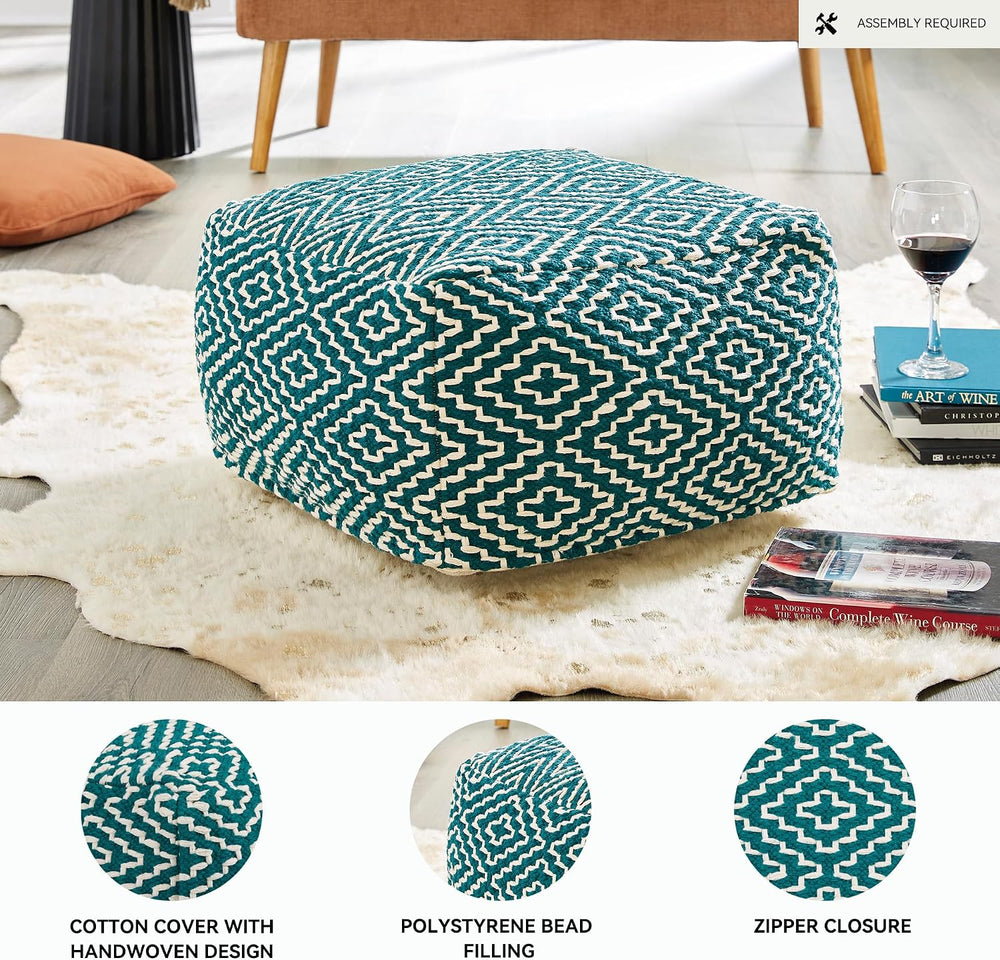 Signature Design by Ashley Brynnsen Casual Handwoven Geometric Pouf, Green &a...