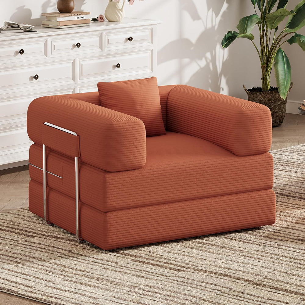 Single Couch Sofa for Small Spaces, 2-in-1 Single Sofa with Soft Corduroy Fol...
