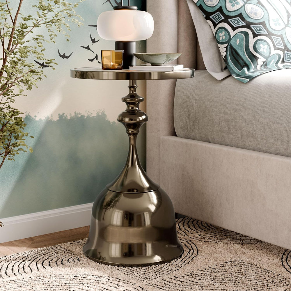 Homes: Inside + Out Halric Modern 24" Tall Round End Table with Decorate...