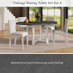 Ball & Cast 5 Pieces Dining Table Set with 4 Upholstered Chairs,Farmhouse Wooden Living Room Furniture for 4 W/ 57.7" Extendable Dining Table,for Dining Room,Bistro,Apartment,Grey+White