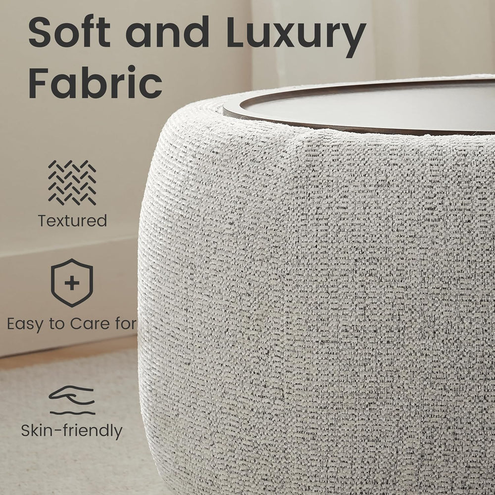 VKNOW 30" Round Storage Ottoman, Ottoman Coffee Table with Removable Woo...