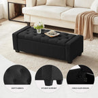 48" Ottoman with Storage, Black Storage Ottoman Bench with Safety Hinge | Upholstered Entryway Bench with Seating for Bedroom, Living Room, Holds up to 330 lb