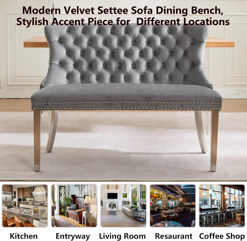 Upholstered Dining Bench with Back Tufted Settee Benches Small Loveseat Sofa ...