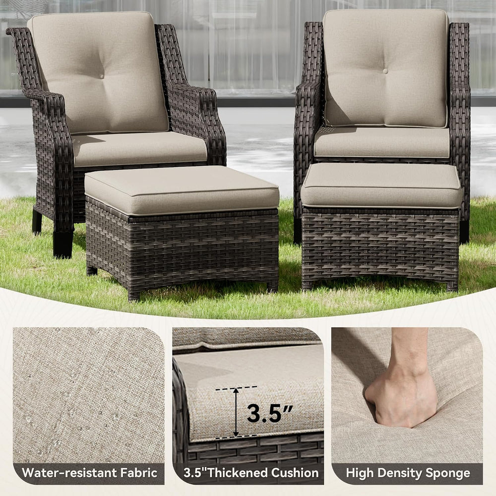 Outdoor Wicker Ottoman Set of 2, Patio Swivel Rattan Ottoman with Thick Cushi...