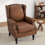 High Back Accent Chairs Set of 2, Faux Leather Wingback Armchair | Modern Upholstered Reading Seat with Removable Cushion | Comfy Nailhead Trim Single Sofa for Living Room, Bedroom - Brown