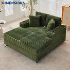 GarveeHome Oversized Chaise Lounge Chair Indoor, 56x60 Inch Comfortable Corduroy Lounge Sofa with Charging Ports & Cup Holders, Cozy Reading Couch for Bedroom Living Room Apartment, Green
