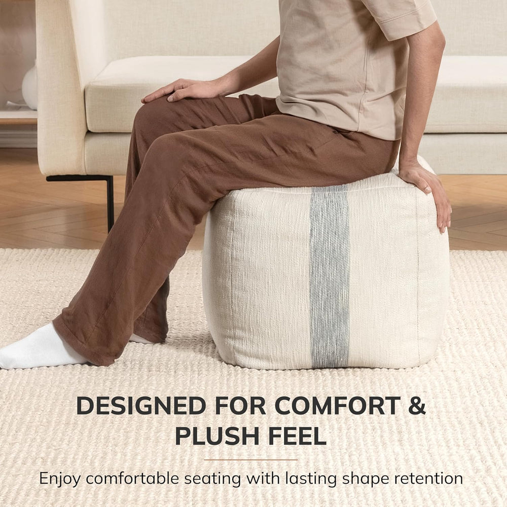 Anji Mountain Artisan Crafted Cotton Blend Pouf Ottoman | Versatile Floor Sea...