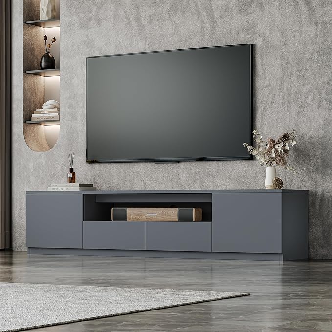 78.7" Modern TV Stand for 55/65/75/85 inch TVs, Grey Media Console Table with Large Drawers Storage, Entertainment Center with Cable Management for Living Room Apartment (B-78'' TV Stand)