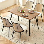 Modern Dining Room Table Set for 4, 5 Pieces Kitchen Table Set with 4 Upholsetered Boucle Dining Chairs Curved Rattan Backrest, Engineered Wood Dining Table Set for Breakfast Nook Coffee