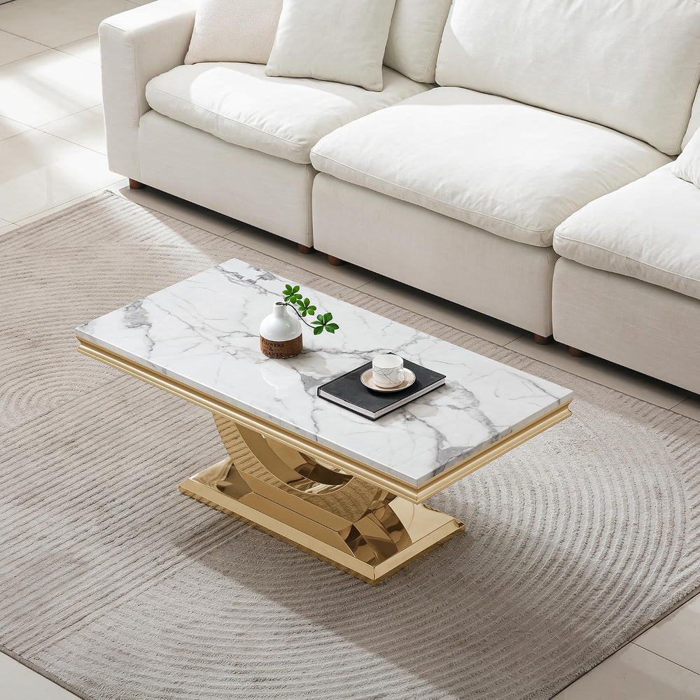 3 Piece Living Room Table Set, Modern Faux Marble Coffee Table and 2 End Tabl...