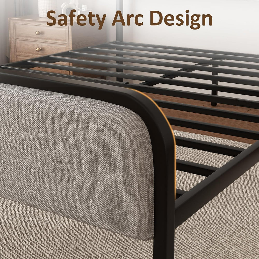 Sismplly Queen Size Upholstered Bed Frame with Curved Headboard and Footboard...