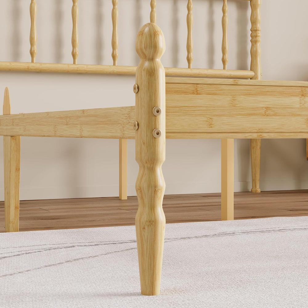 14 Inch Bamboo Wood Spindle Platform King Bed Frame with Headboard