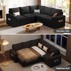 85 Inch Modular Sectional Sofa with Pull Out Bed, L Shaped 5 Seat Sectional Sleeper Sofa with Storage, Sectional Couches for Living Room, Cloud Modular Couch,Removable Sofa Cover, Black