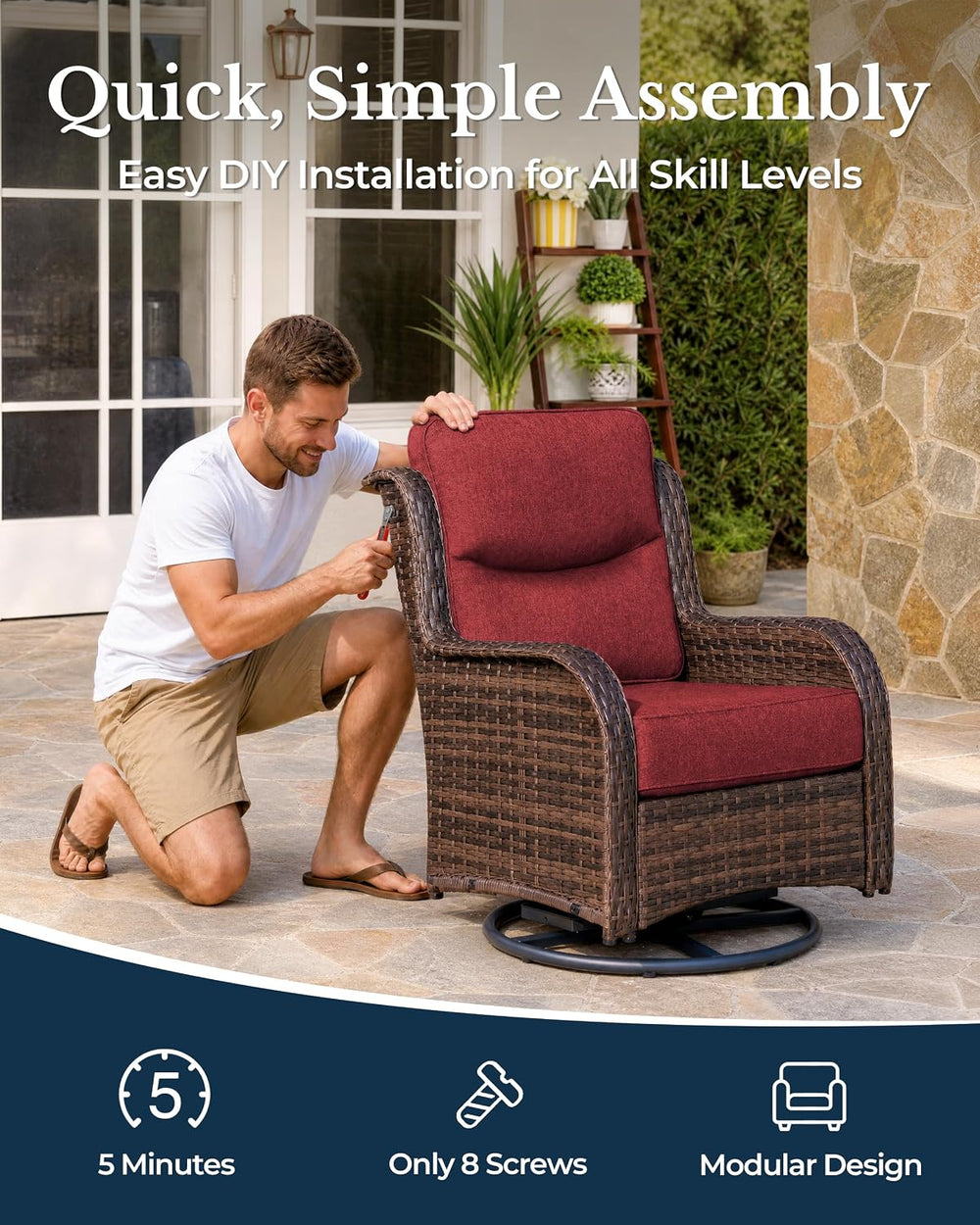 HILLGA 3-Piece Luxury Patio Furniture Set with 6" Thick Cushions, Weathe...
