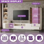 122" White Modern Entertainment Center for 55/60/65/75/85 inch TV, Included TV Console, Lighted Glass Display Cabinet And Nightstand, 3-Piece Media Table for Living Room (ABC-122" Cabinets Set)