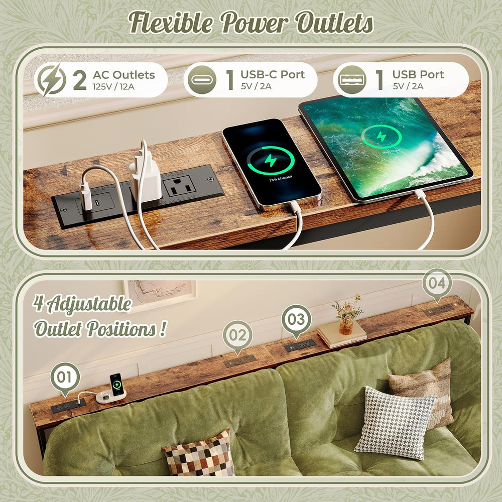 Huuger 102.4 Inch Sofa Table with Power Outlets, Skinny Behind Couch Table | ...