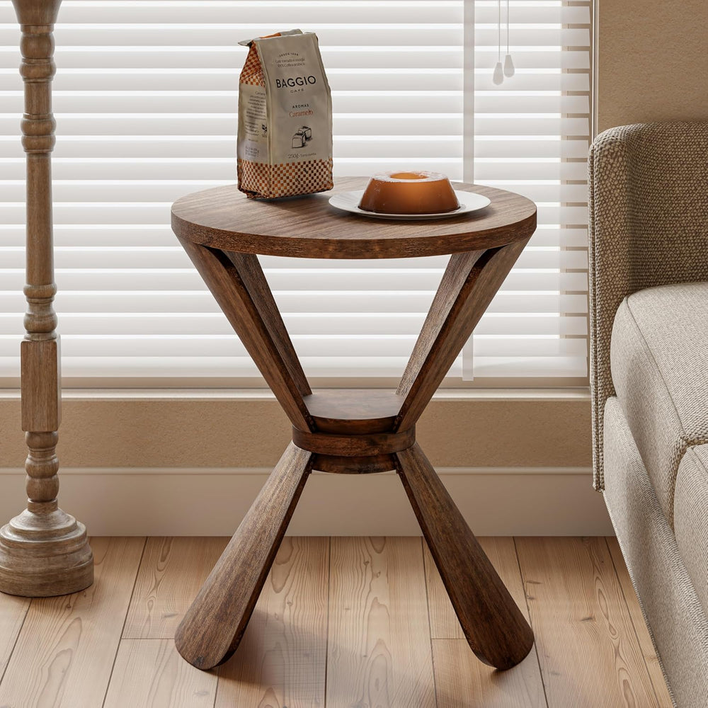 COZAYH Rustic Farmhouse End Table with Storage Shelf, French Country Small Si...